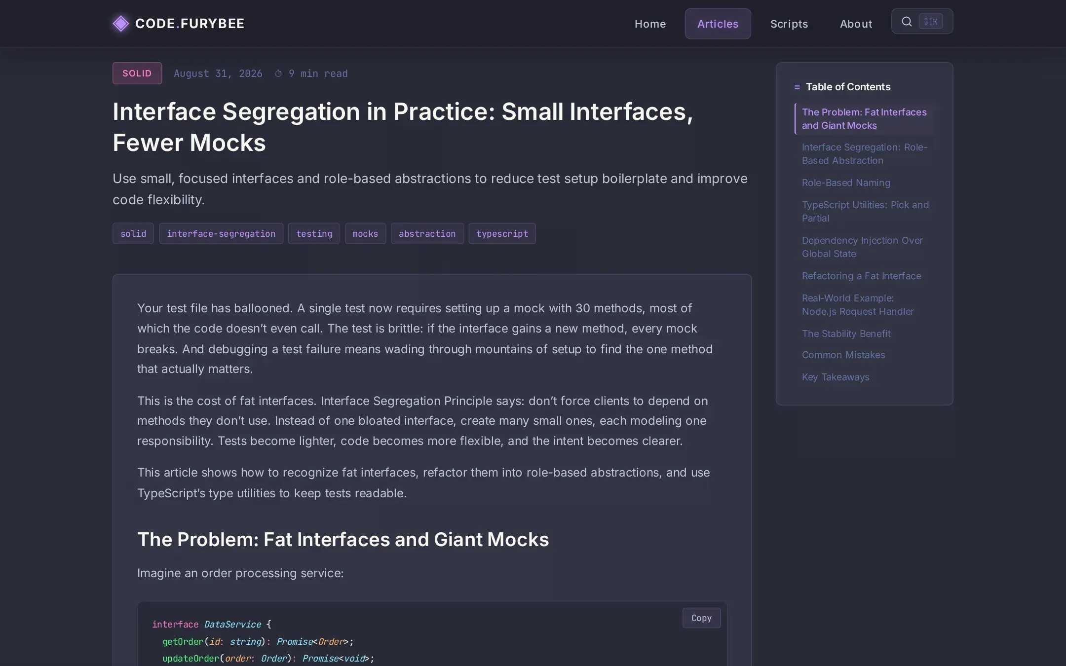 A Code.FuryBee article on the interface segregation principle