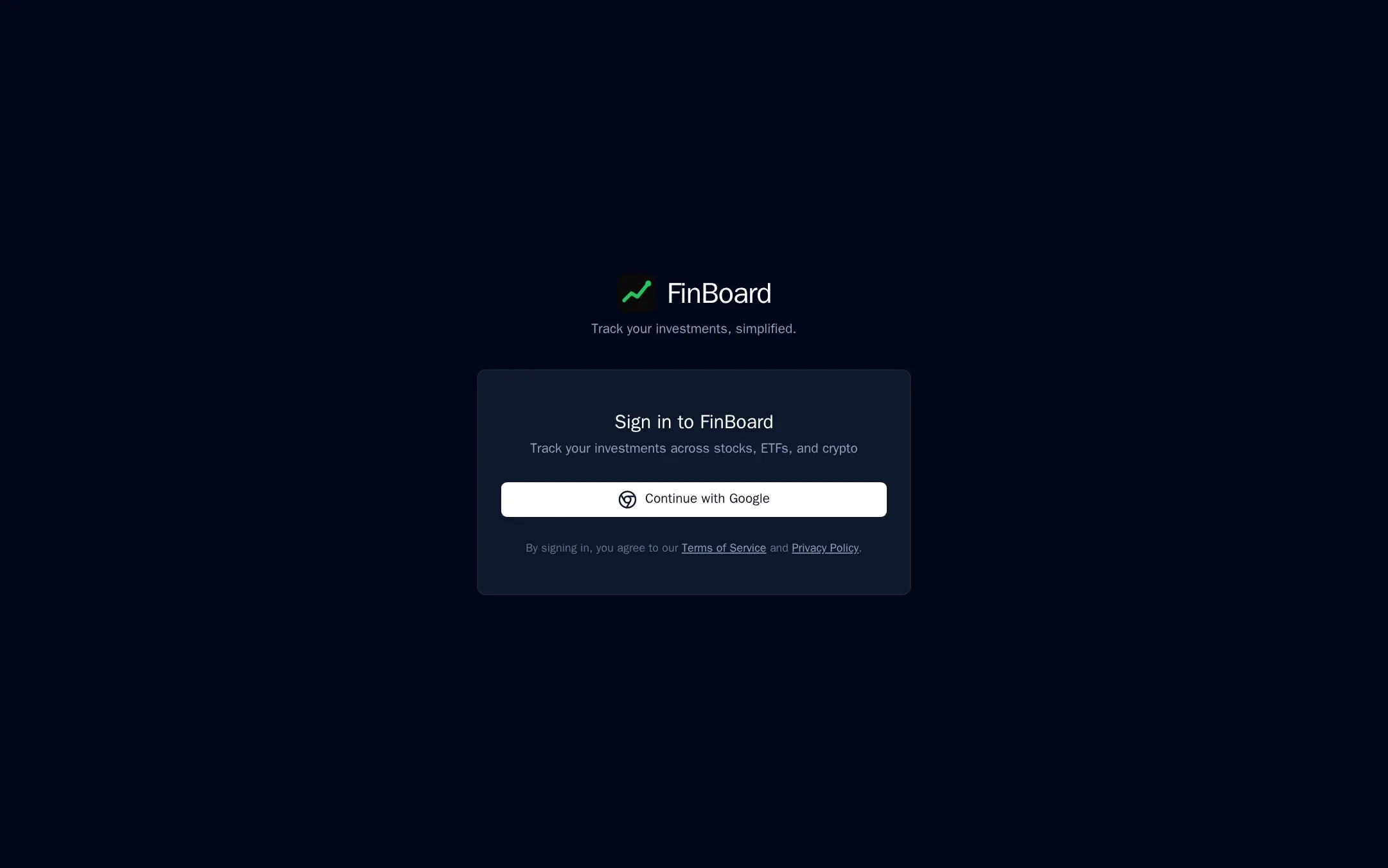 FinBoard sign-in page with Continue with Google