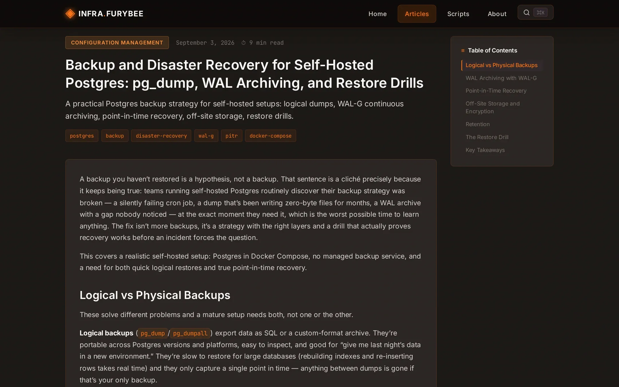 An Infra.FuryBee article about Postgres backup and disaster recovery